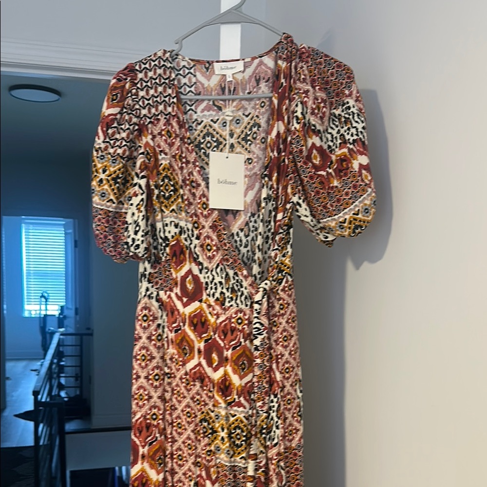 Bohme Multicolor Geometric Midi Dress NWT